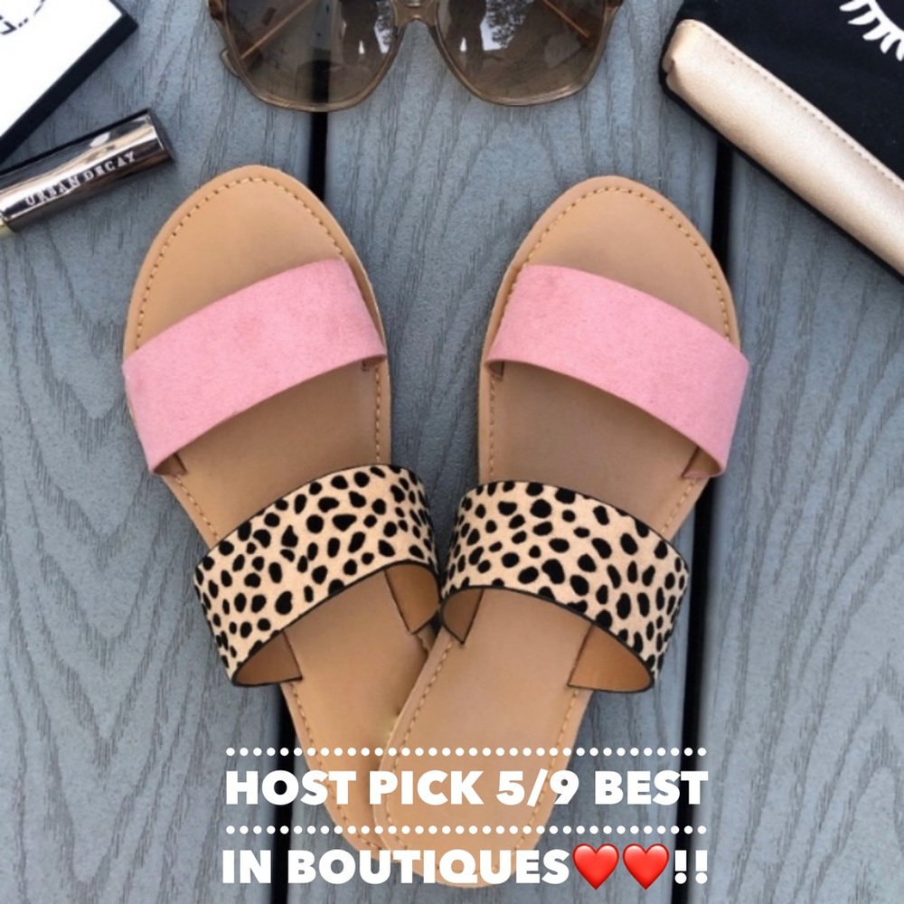 LAST PAIR! Flat slide sandal pink/leopard Fun! - Picture 2 of 2